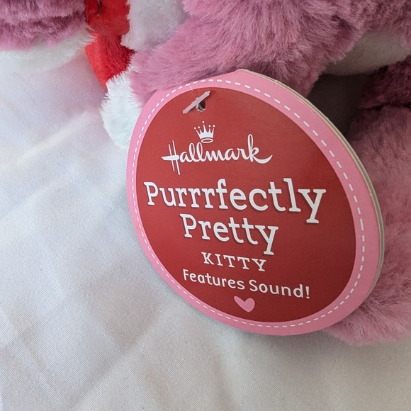 Hallmark plush pink cat holding a heart. 8 inches approximately. EUC. has tags. - Picture 4 of 6